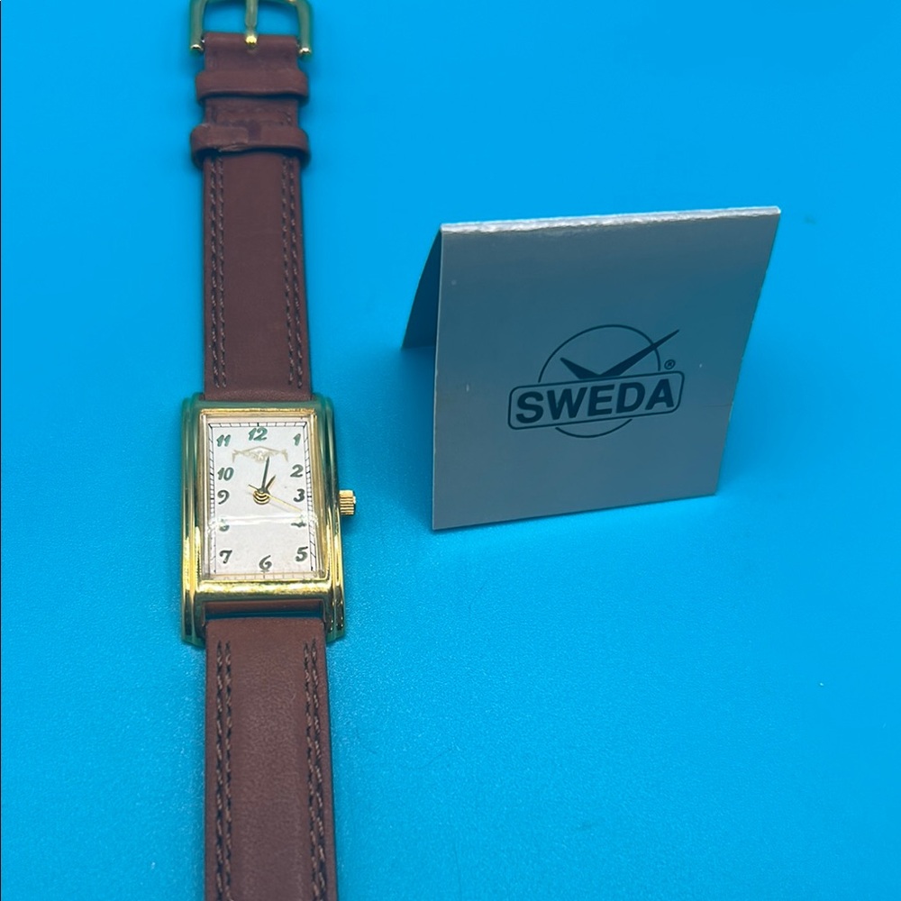 Sweda Gold and Brown Leather Watch